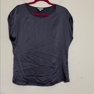 Pure Collection Charcoal Blouse top women 6 pull on 100% silk casual office soft